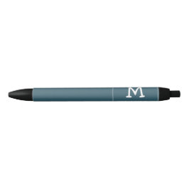 Wit Monogram en Naam op Blauw Rond Plein Zwarte Inkt Pen