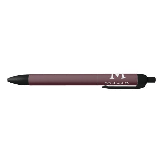 Wit Monogram en Naam op Dusty Bourgogne Zwarte Inkt Pen (Bodem)