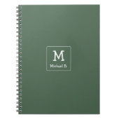 Wit Monogram en Naam op Groen Rond Plein Notitieboek (Voorkant)