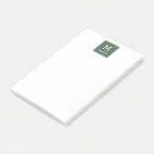 Wit Monogram en Naam op Groen Rond Plein Post-it® Notes (Schuin)