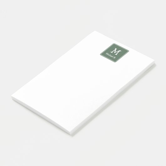 Wit Monogram en Naam op Groen Rond Plein Post-it® Notes (Schuin)