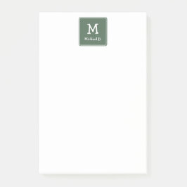 Wit Monogram en Naam op Groen Rond Plein Post-it® Notes