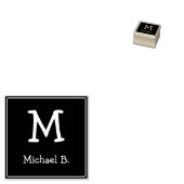 Wit Monogram en Naam op Groen Rond Plein Rubberstempel (Gestempeld)