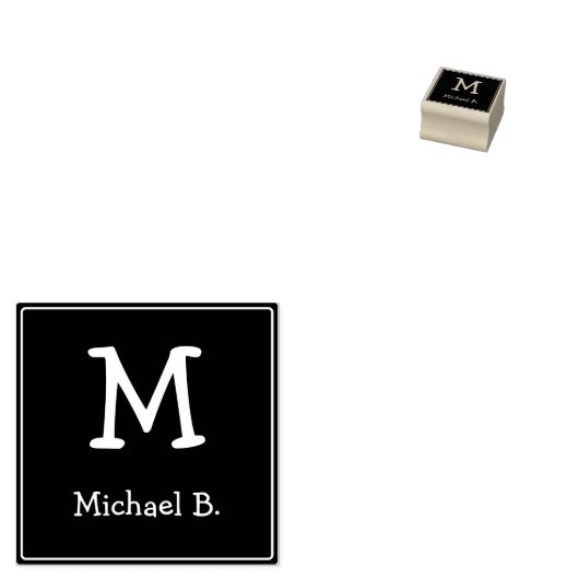 Wit Monogram en Naam op Groen Rond Plein Rubberstempel (Gestempeld)