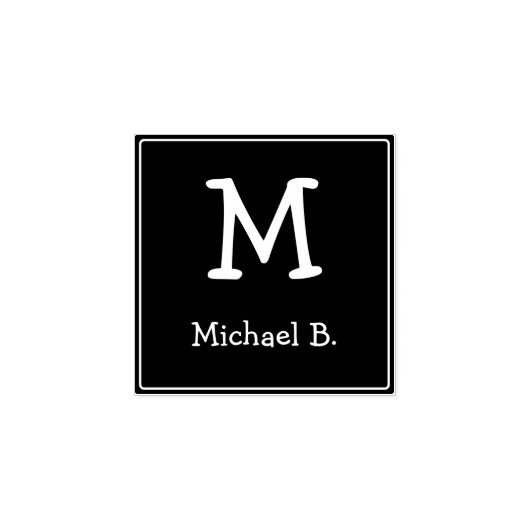 Wit Monogram en Naam op Groen Rond Plein Rubberstempel (Afrduk)