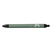 Wit Monogram en Naam op Groen Rond Plein Zwarte Inkt Pen (Voorkant)
