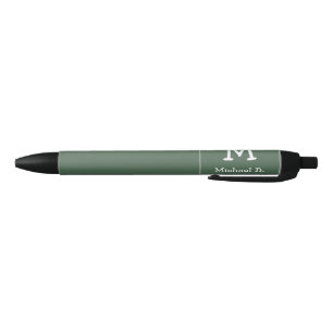 Wit Monogram en Naam op Groen Rond Plein Zwarte Inkt Pen