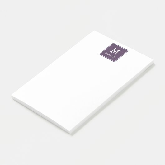 Wit Monogram en Naam op Paarse Roundsquare Post-it® Notes (Schuin)