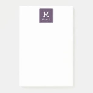 Wit Monogram en Naam op Paarse Roundsquare Post-it® Notes