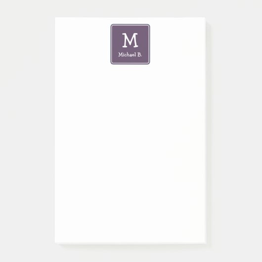 Wit Monogram en Naam op Paarse Roundsquare Post-it® Notes (Voorkant)