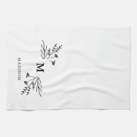 Wit Monogram Initiaal Moderne Familienaam Oma Theedoek (Horizontaal)