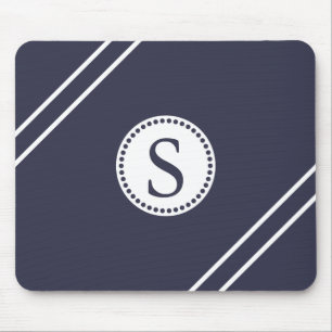 Wit Monogram met Blauwe en Witte Strepen Muismat