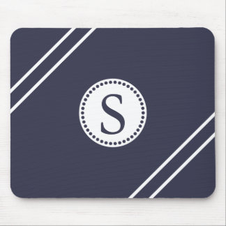 Wit Monogram met Blauwe en Witte Strepen Muismat