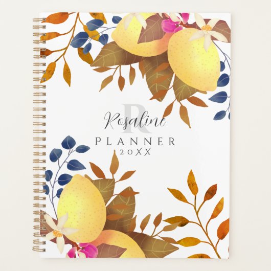 Wit monogram met citroendesign planner (Voorkant)