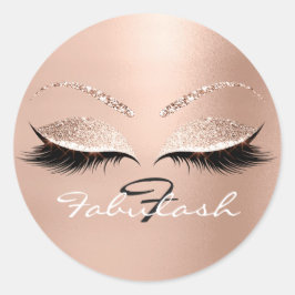 Wit Monogram Naam Glitter Roze Ogen Wimpers Wit Ronde Sticker