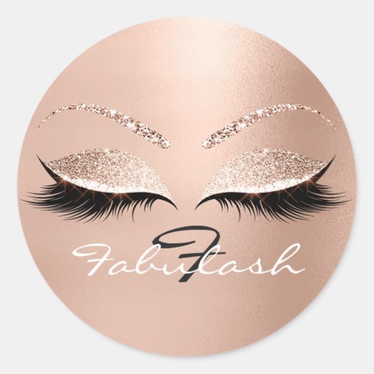 Wit Monogram Naam Glitter Roze Ogen Wimpers Wit Ronde Sticker (Voorkant)