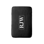 Wit Monogram of Naam Binnen Grijze Rand op Zwart Badmat (Voorkant Verticaal)