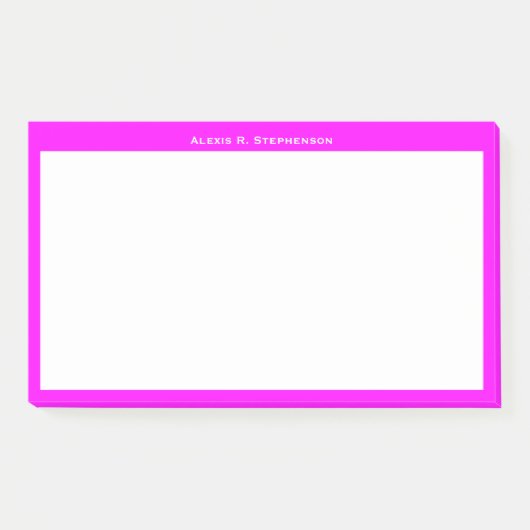 Wit monogram of naam op magenta roze rand post-it® notes (Voorkant)