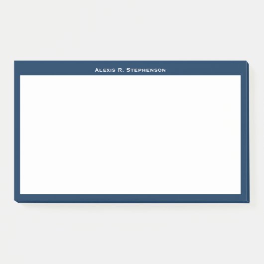 Wit monogram of naam op marineblauwe rand post-it® notes (Voorkant)