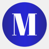 Wit Monogram op Royal Blue Ombre Ronde Sticker (Voorkant)