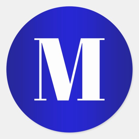 Wit Monogram op Royal Blue Ombre Ronde Sticker (Voorkant)
