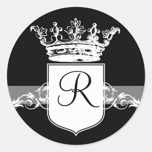 Wit Monogram Ronde Sticker (Voorkant)
