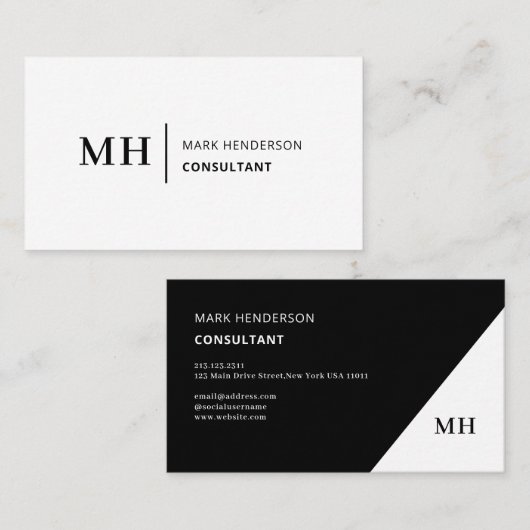 Wit Monogram Trendy Elegant Modern Visitekaartje (Voorkant / Achterkant)