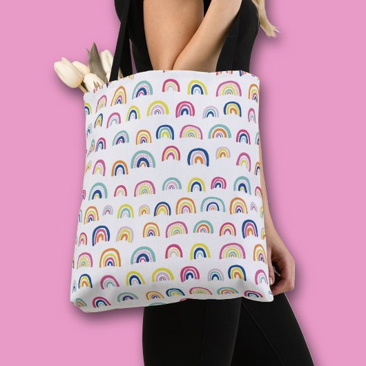 Wit Multi Regenboog patroon Tote Bag