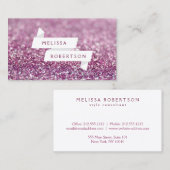 Wit Naam Lint in Roze Glitter Visitekaartje (Voorkant / Achterkant)