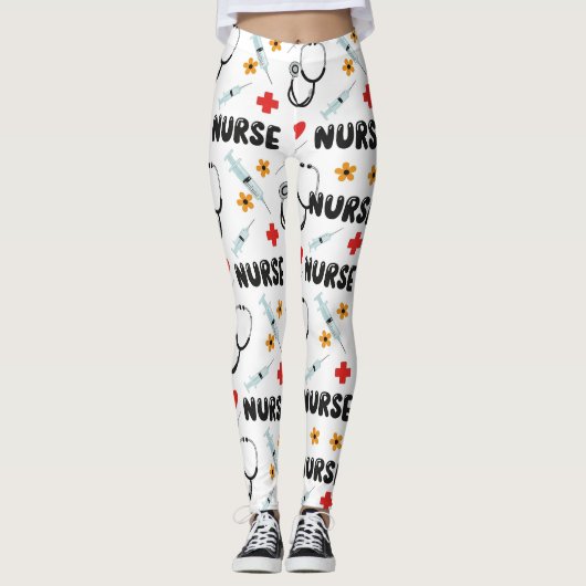 Wit Naarzorg Leven Naadloos Patroon (2) Leggings (Voorkant)