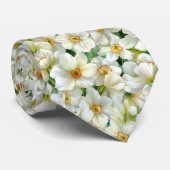 Wit Narcis Bloemmotief Stropdas (Opgerold)