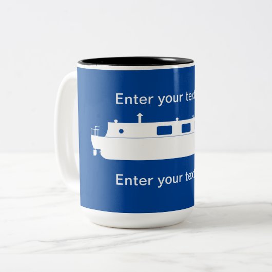 Wit Narrowboat embleem met tekst Tweekleurige Koffiemok (Voorkant links)