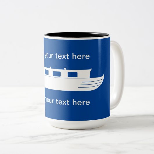 Wit Narrowboat embleem met tekst Tweekleurige Koffiemok (Voorkant rechts)