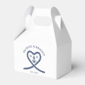 Wit & nautisch blauw touw hart anker bruiloft bedankdoosjes (Voorkant Zijde)