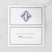 Wit Navy Blauw Diamant Monogram Font DIY BG Plaatskaartje (Buitenkant ongevouwen)