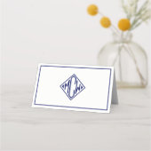 Wit Navy Blauw Diamant Monogram Font DIY BG Plaatskaartje (Achterkant)