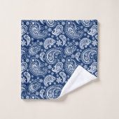Wit & Navy Blauw Elegant  Paisley Patroon Bad Handdoek (Wasdoekje)