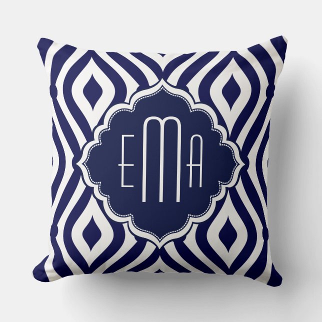 Wit & Navy Groen Teardrop Geometrisch Patroon 2 Kussen (Voorkant)