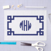 Wit Navyblauw Cirkel Monogram Griekse Sleutel DIY Tissuepapier (Craft)