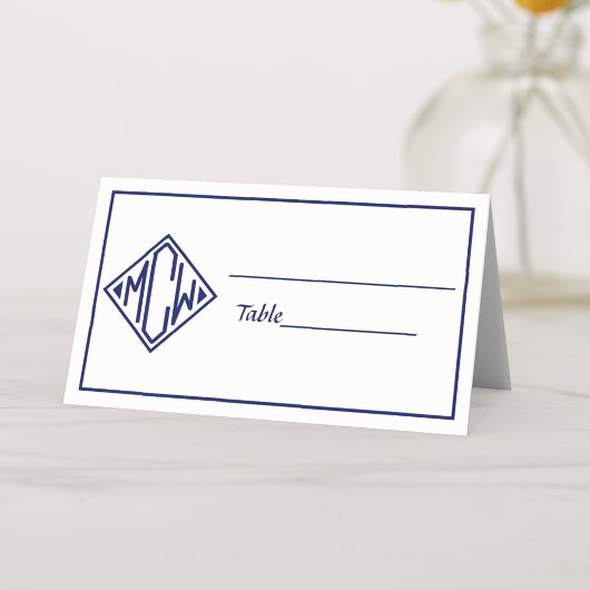 Wit Navyblauw Diamant Monogram Lettertype DIY BG # Plaatskaartje