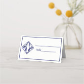 Wit Navyblauw Diamant Monogram Lettertype DIY BG # Plaatskaartje (Voorkant)