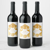 Wit & Nepgoud Barok Romantisch Wapen Monogram Wijn Etiket (Flessen)