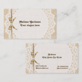 Wit, olieachtig met kant en jute visitekaartje (Voorkant / Achterkant)