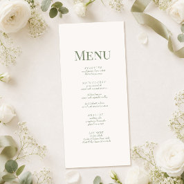 Wit & Olijfgroen Minimalistisch Monogram Huwelijks Menu