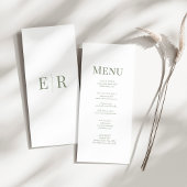 Wit & Olijfgroen Minimalistisch Monogram Huwelijks Menu