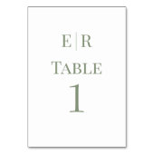 Wit & Olijfgroen Monogram Tafelnummer Bruiloft (Voorkant)