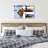 Wit omheining met sneeuw en een Roosterd Canvas Afdruk (Insitu (Slaapkamer))