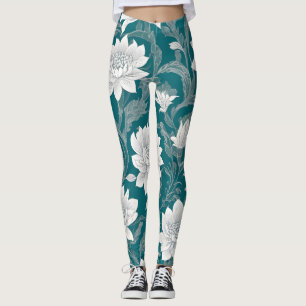 Wit oosters bloemontwerp leggings