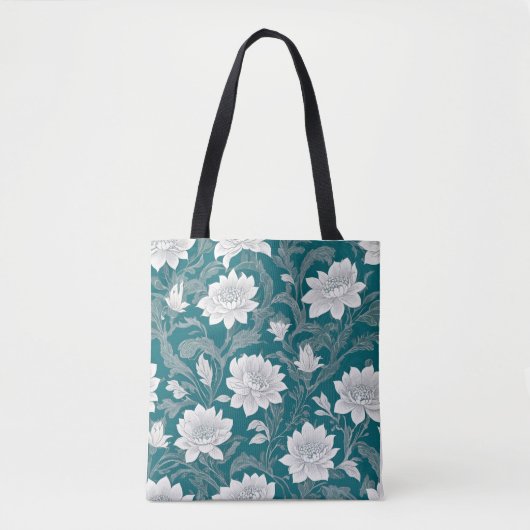 Wit oosters bloemontwerp tote bag (Voorkant)