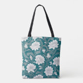 Wit oosters bloemontwerp tote bag (Achterkant)